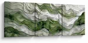 Obraz - Zelenobílé vlnky (s hodinami) (90x30 cm)