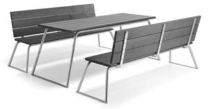 AJ Produkty Sestava ARCTIC, stůl + 2 lavice s opěradlem, šedá