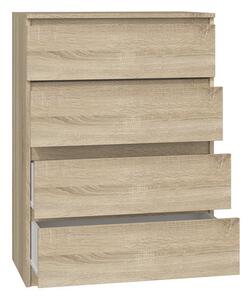 VBChome Komoda se 4 zásuvkami 70 x 40 x 97 cm dub Sonoma Víceúčelová komoda bez úchytek do předsíně ložnice obývacího pokoje dětského pokoje moderní dub Sonoma