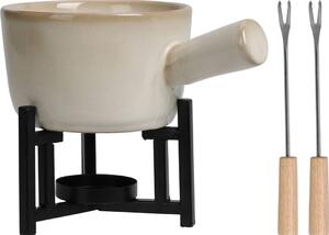 Sada na sýrové fondue, porcelánový hrnec, 2 vidličky