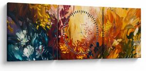 Obraz - Abstraktní malba květin (s hodinami) (90x30 cm)