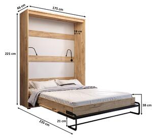 Sklapovací postel 160 Cassie (craft zlatý + černá matná) (vertikální) (s osvětlením). 1042169