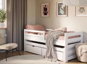 Dětská postel z masivu borovice s přistýlkou a šuplíky SANDRA - 200x90 cm - BÍLÁ