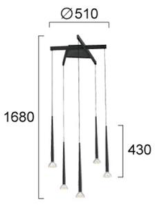 Viokef Závěsné světlo LED Rina, černá/čirá, Ø 51 cm, kov, 5 ramen, Černá, Obývací pokoj / jídelna, kov, Moderní