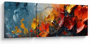 Obraz - Abstraktní malba květin III. (s hodinami) (90x30 cm)