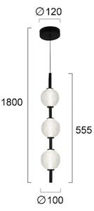 Viokef Závěsné LED světlo Abeona, Ø 10 cm, černá, kov/sklo, 3 svítidla., Černá, Obývací pokoj / jídelna, kov