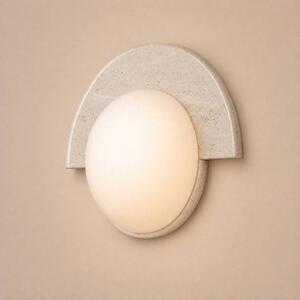 Lucande LED nástěnné světlo Larissa, 28 cm, béžové, sklo s travertinovým vzorem, Krémová / jantar, Kámen, Design
