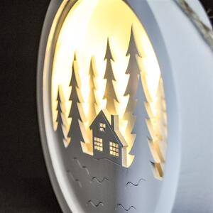 Dekorační LED medailonek - chatka v lese - dřevěný