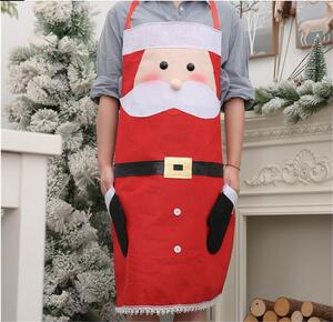Vánoční zástěra na vaření s kapsami Santa Claus - červená - 85x64 cm