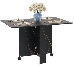Skládací kuchyňský stůl HOMCOM, skládací jídelní stůl se 2 skládacími deskami, 2 kolečky s brzdami, pro 6 osob, nosnost 20 kg, 120 x 80 x 73 cm, imita