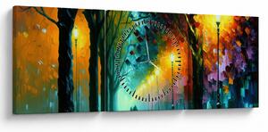 Obraz - Noční procházka (s hodinami) (90x30 cm)