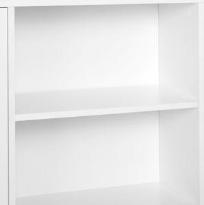 HOMCOM Skandinávská Knihovna se 4 Policemi + 2 Skříňkami s Nastavitelnou Policí rozměr 80D x 24Š x 123V cm, Se Šikmýma Nožkama z Pevného Borového Dřev