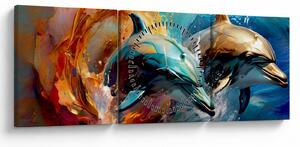 Obraz - Malba delfínů (s hodinami) (90x30 cm)