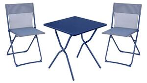 Sada BALCONY II – skládací stůl 64×70 cm + 2 ultra kompaktní židle | ColorBlock modrá Indigo