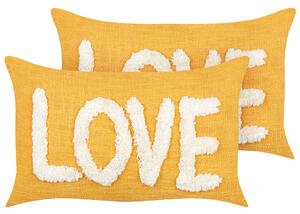 Sada 2 dekorativních polštářů LOVE Bavlna 30 x 50 cm Žlutá
