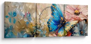 Obraz - Malba květů a motýlů (s hodinami) (90x30 cm)