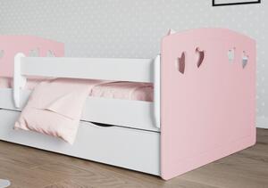 Dětská srdíčková postel JULIE se šuplíkem - růžová 160x80 cm