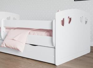 Dětská srdíčková postel JULIE se šuplíkem - bílá 140x80 cm