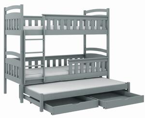Dětská patrová postel z masivu borovice HERMIONA s přistýlkou a šuplíky - 200x90 cm - bílá