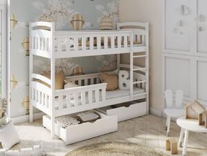 Dětská patrová postel z masivu borovice HENRY se šuplíky 200x90 cm - bílá