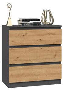 VBChome Komoda se 3 zásuvkami 70 x 40 x 77 cm Dub Artisan - antracit Bezúchytková komoda Víceúčelová skříň do předsíně Ložnice Obývací pokoj Dětský pokoj Moderní dub Artisan - antracit