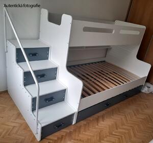 Dětská patrová postel s rozšířeným spodním lůžkem a přistýlkou MAXÍK 3 bílo-šedá - 200x120 cm