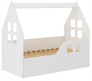 Dětská domečková postel KIDHOUSE - bílá - pravá - 140x70 cm + matrace