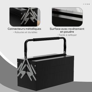DURHAND kovový toolbox - Sada nářadí - 3 úrovně, 5 teleskopických přihrádek - Černý ocelový plech | Aosom