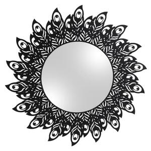 Nástěnné zrcadlo s rámem v černé barvě PT LIVING Peacock Feathers, ø 60 cm