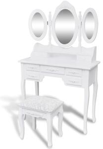 Toaletní stolek se stoličkou a 3 zrcadly bílý