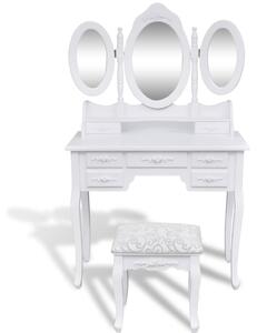 Toaletní stolek se stoličkou a 3 zrcadly bílý