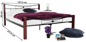 Kovová postel, dřevo ořech / černý kov, 140x200, PAULA