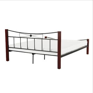 Kovová postel, dřevo ořech / černý kov, 140x200, PAULA