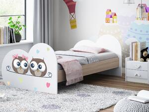 Dětská postel ZAMILOVANÉ SOVIČKY 160x80 cm (11 barev) + matrace ZDARMA