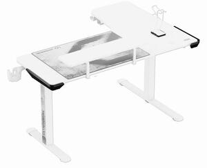 Herní stůl ULTRADESK WINGER – 111x155x60 cm, elektricky nastavitelná výška, RGB podsvícení, bílá