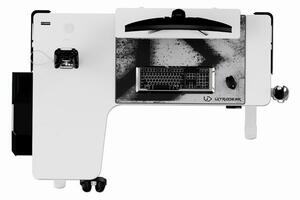 Herní stůl ULTRADESK WINGER – 111x155x60 cm, elektricky nastavitelná výška, RGB podsvícení, bílá