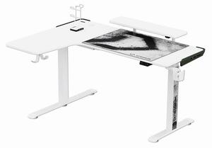 Herní stůl ULTRADESK WINGER – 111x155x60 cm, elektricky nastavitelná výška, RGB podsvícení, bílá