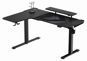 Herní stůl ULTRADESK WINGER – 111x155x60 cm, elektricky nastavitelná výška, RGB podsvícení, černá