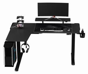 Herní stůl ULTRADESK WINGER – 111x155x60 cm, elektricky nastavitelná výška, RGB podsvícení, černá