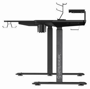 Herní stůl ULTRADESK WINGER – 111x155x60 cm, elektricky nastavitelná výška, RGB podsvícení, černá