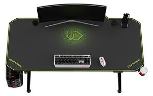 ULTRADESK Herní stůl LEVEL GREEN, 140x66cm, 72-124cm, elektricky nastavitelná výška, s XXL podložkou pod myš, držák sluchátek i ná