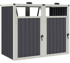 Outsunny Kryt na odpadkové koše pro 2 nádoby 240L, Kryt na venkovní odpadkové koše, Dveře s úchyty, 180° Otevírací víka, Pozinkovaná ocel, 146 x 81 x