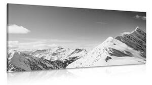 Obraz zasněžené pohoří v černobílém provedení - 100x50 cm