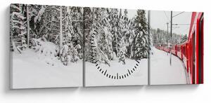 Obraz - Vlak v zasněžené krajině (s hodinami) (90x30 cm)