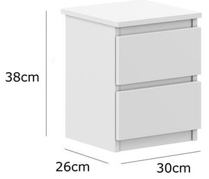 VBChome Noční stolek 30 x 26 x 38 cm Bílý mat Noční stolek se 2 zásuvkami do ložnice Bezúchytkový kancelářský pokoj Moderní