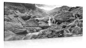 Obraz vysokohorské vodopády v černobílém provedení - 100x50 cm