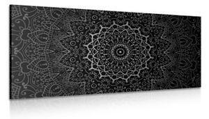 Obraz vintage Mandala v indickém stylu v černobílém provedení - 100x50 cm