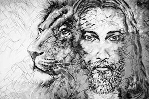 Obraz všemohoucí se lvem v černobílém provedení - 60x40 cm