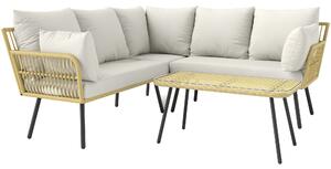 Outsunny Ratanový rohový zahradní set pro 5 osob se sedáky a obdélníkovým kávovým stolkem - Boho design | Aosom