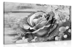 Obraz vintage růže v černobílém provedení - 60x40 cm